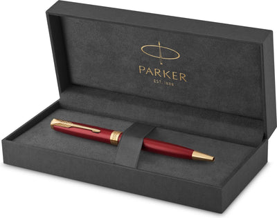 Stylo à bille Parker Sonnet | laqué rouge avec garniture dorée | encre noire à pointe moyenne | emballage cadeau