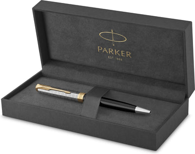 Stylo à bille Parker Sonnet | laiton + laque noire opaque | pointe moyenne à l'encre noire | coffret cadeau
