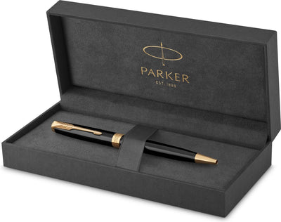 Stylo à bille Parker Sonnet | laque noire avec bord doré | pointe moyenne à l'encre noire | emballage cadeau