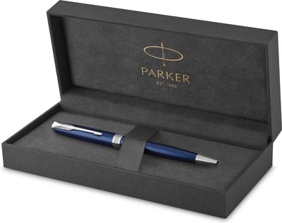 Stylo à bille Parker Sonnet | peint en bleu avec garniture en palladium | encre noire à pointe moyenne | emballage cadeau