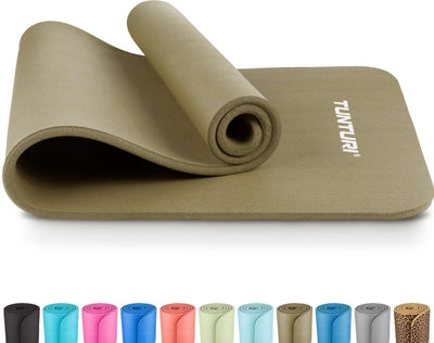 Tapis de yoga Tunturi nbr antidérapant - tapis de fitness extra épais doux - tapis de sport - 180x60x1,5 cm - avec application d'entraînement - vert armée