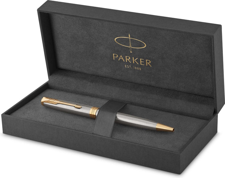 Stylo à bille Parker Sonnet - pointe moyenne - encre noire - acier inoxydable avec bordure dorée - incl. coffret cadeau