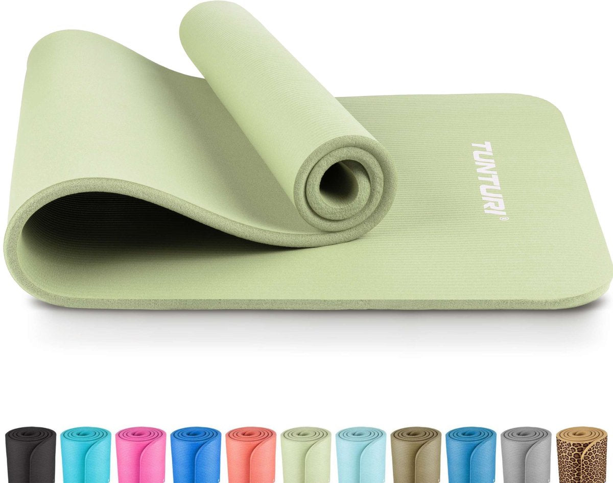 Tapis de yoga Tunturi nbr antidérapant - tapis de fitness extra épais doux - tapis de sport - 180x60x1,5 cm - avec application d'entraînement - menthe