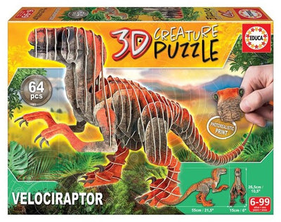 Educa - puzzle - 64 pièces - vélociraptor 3d