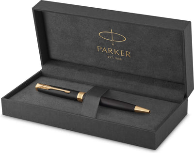 Stylo à bille Parker Sonnet | peinture noire mate avec détails dorés | pointe moyenne à l'encre noire | coffret cadeau