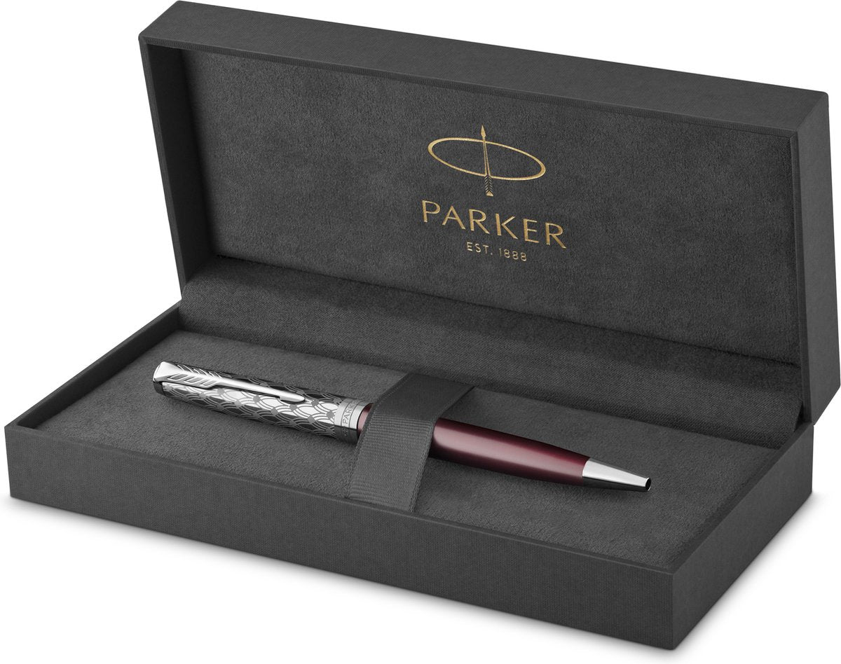 Stylo à bille Parker Sonnet | métal et peinture rouge | pointe moyenne à l'encre noire | coffret cadeau