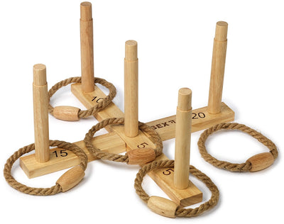 Bex Ring Toss Original – Jeu de lancer d'anneaux – Jeu d'extérieur en bois d'hévéa – Jeu de lancer classique avec anneaux – Kit complet avec 5 anneaux de lancer – À partir de 8 ans
