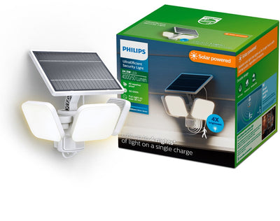 Philips LED Applique Philips Ultraefficient Zyren - lampe de sécurité solaire - projecteur - détecteur de mouvement - lumière blanche brillante : 5000k - 24,5w - blanc - deux modes d'éclairage - capteur crépusculaire - énergie solaire - résistant à l'eau