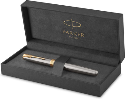 Stylo plume Parker Sonnet | en acier inoxydable avec détails dorés | plume fine | coffret cadeau