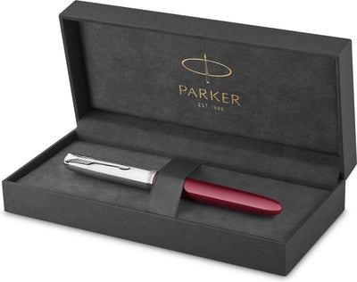 Stylo plume Parker 51 | résine vin rouge | détail chromé | pointe fine à l'encre noire | emballage cadeau