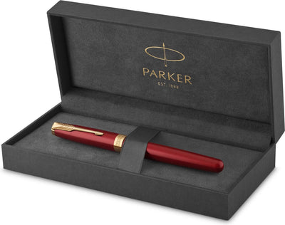 Stylo plume Parker Sonnet | laque rouge avec détails dorés | plume fine | coffret cadeau