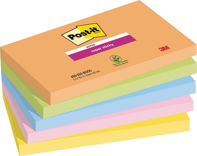Post-it super sticky notes boost | 90 sheets | ft 76 x 127 mm | couleurs assorties | paquet de 5 blocs