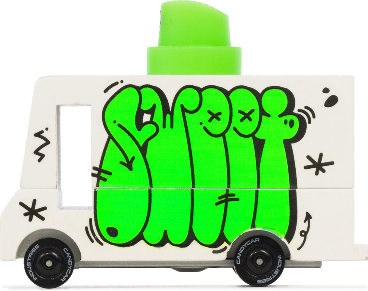 Candylab jouet voiture van graffiti vert - voiture de bonbons en bois.
