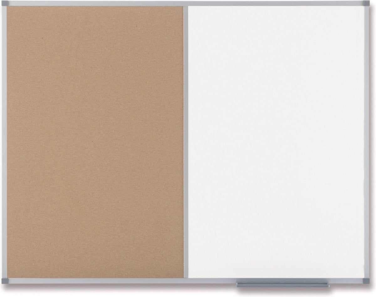 Tableau d'affichage en acier et liège classique Nobo, tableau blanc avec matériel de montage - 900x600 mm - blanc marron naturel