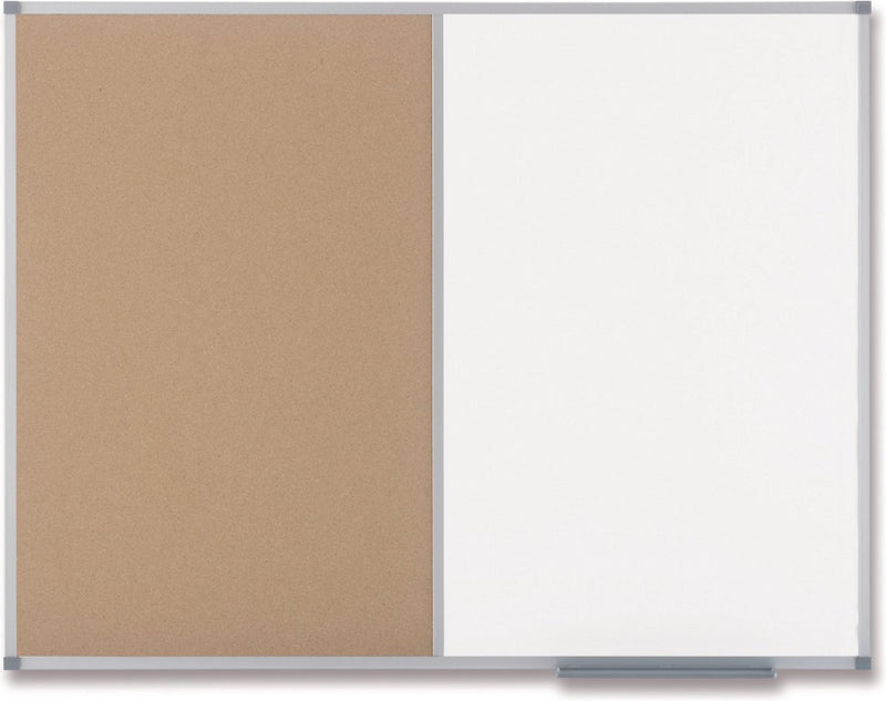 Tableau d'affichage en acier et liège classique Nobo, tableau blanc avec matériel de montage - 900x600 mm - blanc marron naturel