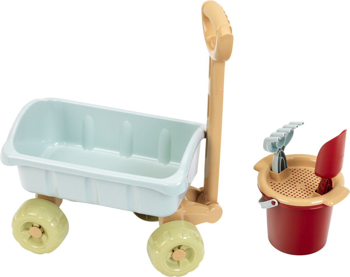 Klein Toys Petite charrette à pied avec seau - charrette à bras, seau, tamis, pelle et râteau - plastique recyclé - multicolore