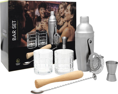 Léopold Vienne - service à cocktail 7 pièces (shaker, pipette, pilon, cuillère de bar, verres) coffret cadeau