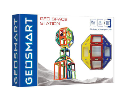 Station géospatiale Geosmart - jouets de construction magnétiques - ensemble spatial de luxe de 70 pièces avec toupie lumineuse - à partir de 5 ans