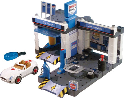 Klein Toys Bosch Car Service Garage - Jouet à assembler avec pont élévateur et lave-auto - 41x39x29 cm - Bleu