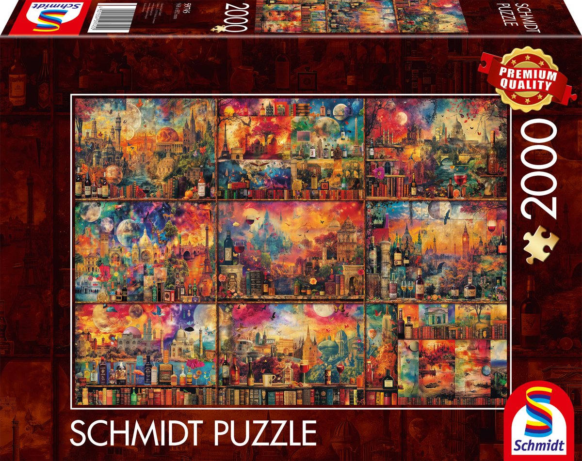 Schmidt - puzzle - Moment merveilleux, voyager avec des livres et du vin - 2000 pièces - adultes - à partir de 14 ans