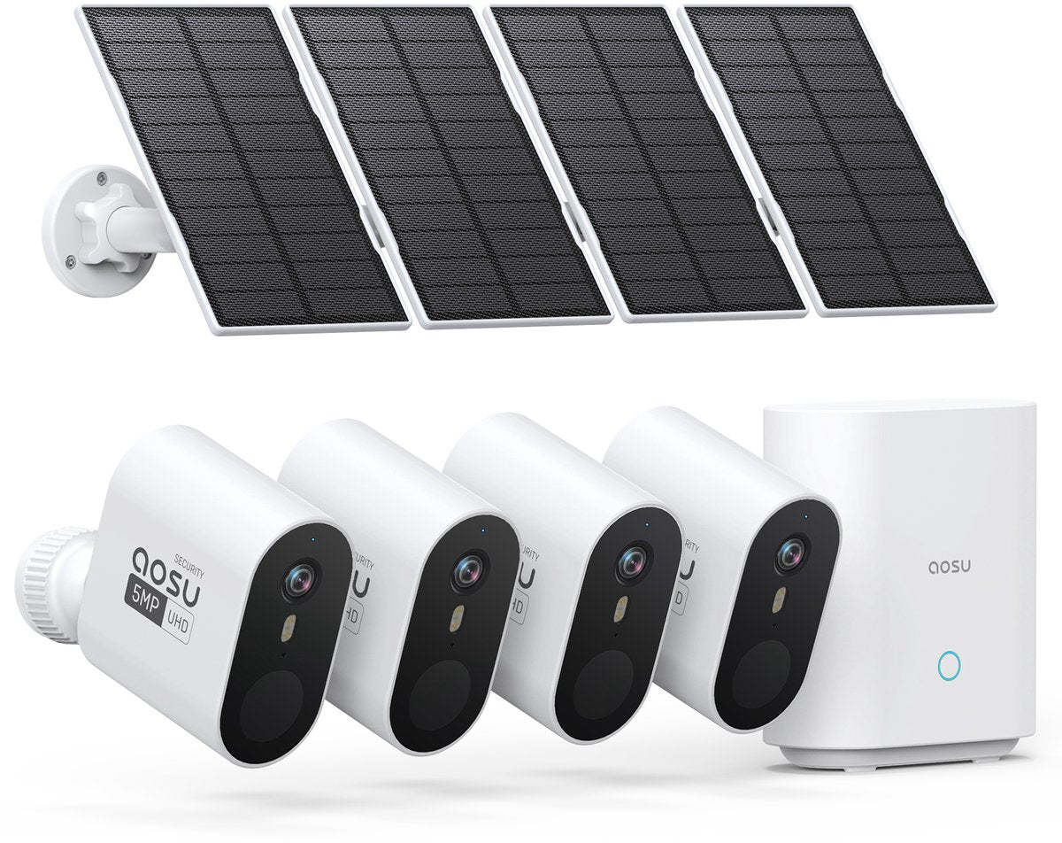 Système Aosu solarcam max - 4 caméras de sécurité - résolution 2k - énergie solaire - sans fil - 32 Go