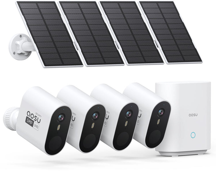 Système Aosu solarcam max - 4 caméras de sécurité - résolution 2k - énergie solaire - sans fil - 32 Go