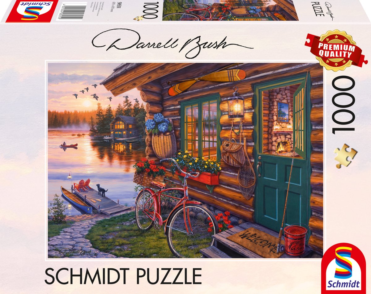 Schmidt - puzzle - cabane au bord du lac avec vélo - Darrell Bush - 1000 pièces - adultes - à partir de 12 ans