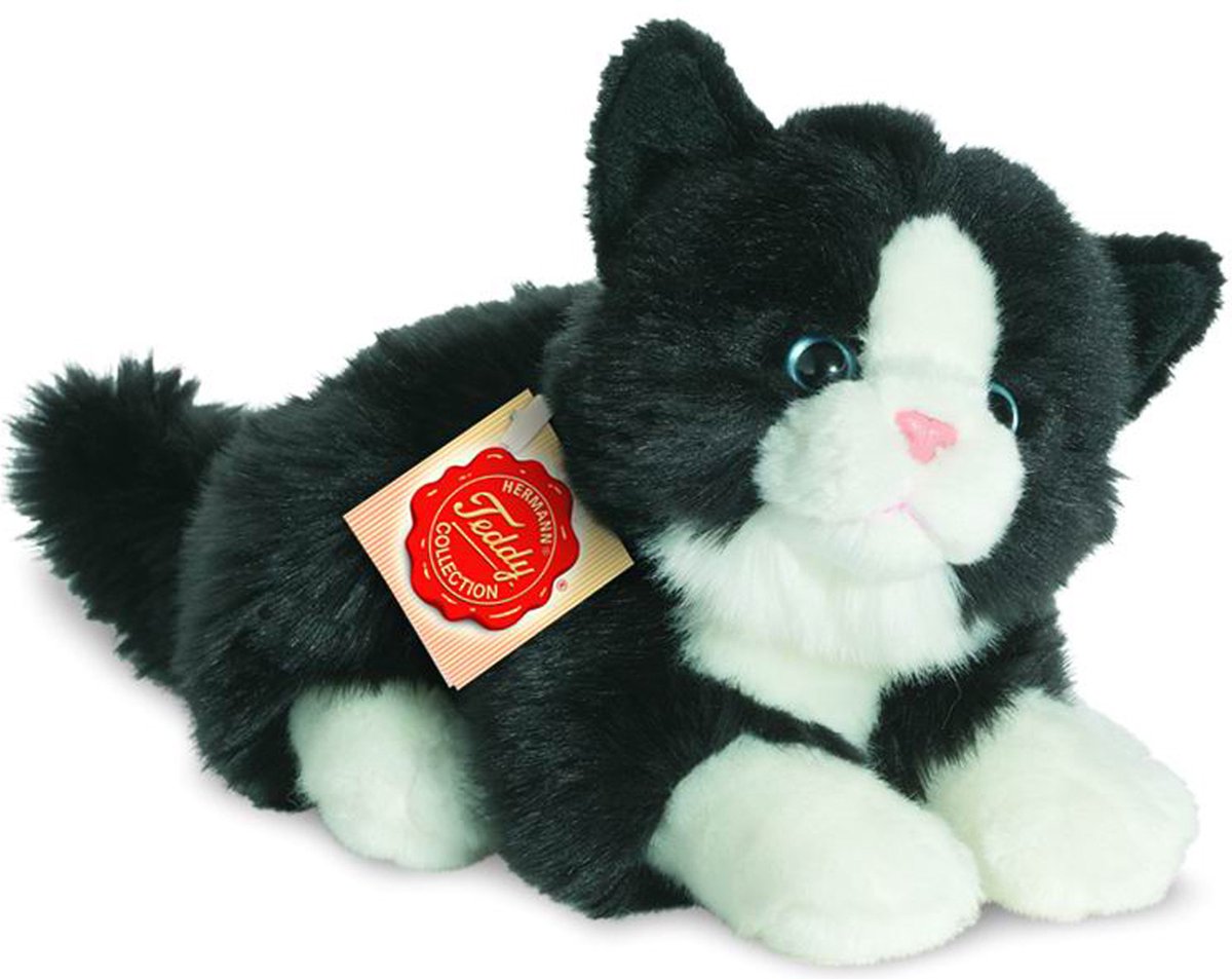 Teddy hermann hermann teddy peluche chat chat - tissu peluche doux - peluches de qualité premium - noir et blanc - 20 cm