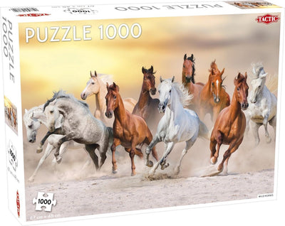 Chevaux sauvages tactiques – puzzle – 1000 pièces – chevaux au galop dans la nature – photographie animalière dynamique – haute qualité scandinave