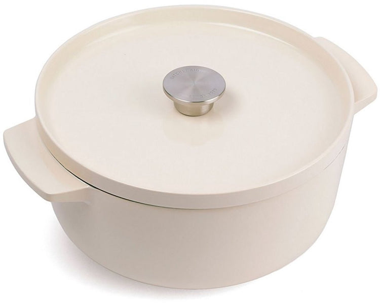 Poêle Kitchenaid 26cm - fonte émaillée - blanc amande - ronde