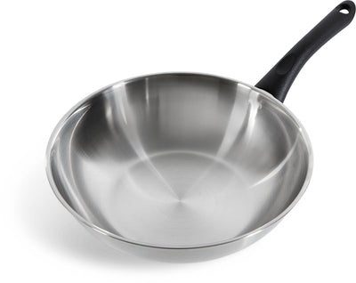 Poêle wok BK bold 28 cm - 3,7 l - sans revêtement antiadhésif sans PFA - poêle wok induction - wok inox - passe au four jusqu'à 160°c - poignées froides - sans couvercle - argent