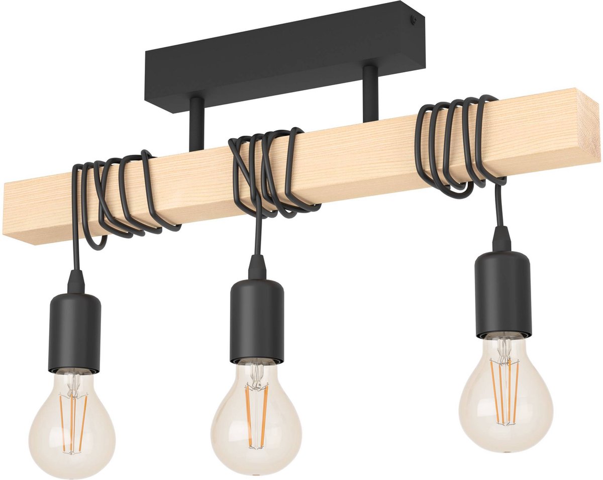Plafonnier Eglo townshend - e27 - 55 cm - marron noir - bois fsc