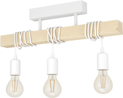 Plafonnier Eglo townshend - e27 - 55 cm - blanc marron - bois fsc