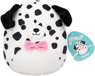Squishmallows - Dustin - dalmatien blanc avec ventre pelucheux et nœud papillon - peluche 19 cm