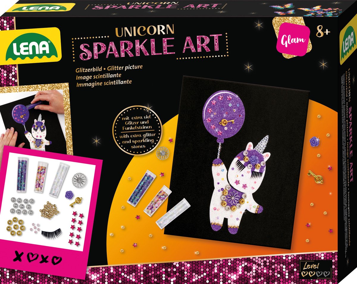 Lena Craft Set Licorne Sparkle Art avec couverture et paillettes.