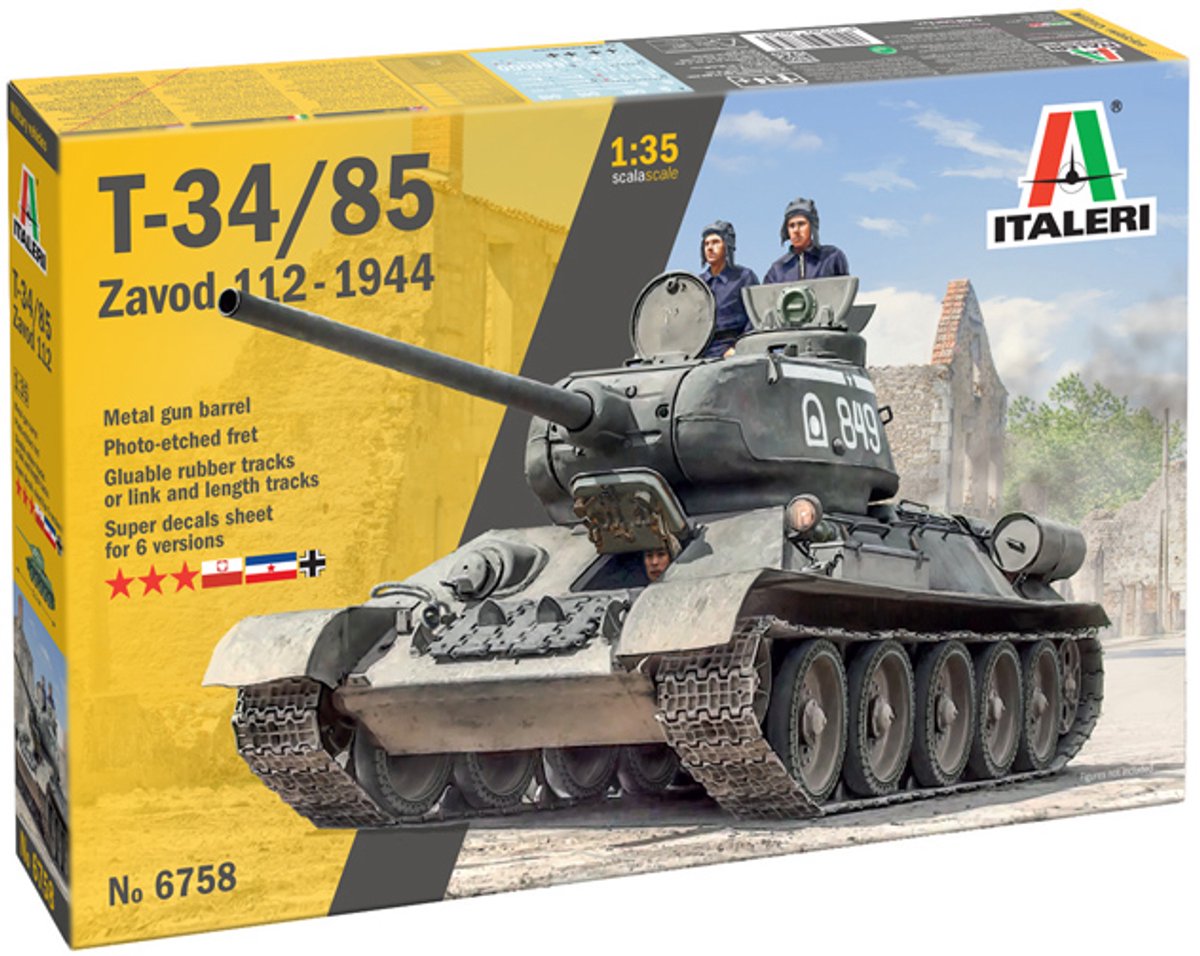 Kit de modèle Italeri véhicules militaires - 6758 t-34 85 zavod 112-1944 seconde guerre mondiale - plastique de char soviétique - 1:35 - modélisme