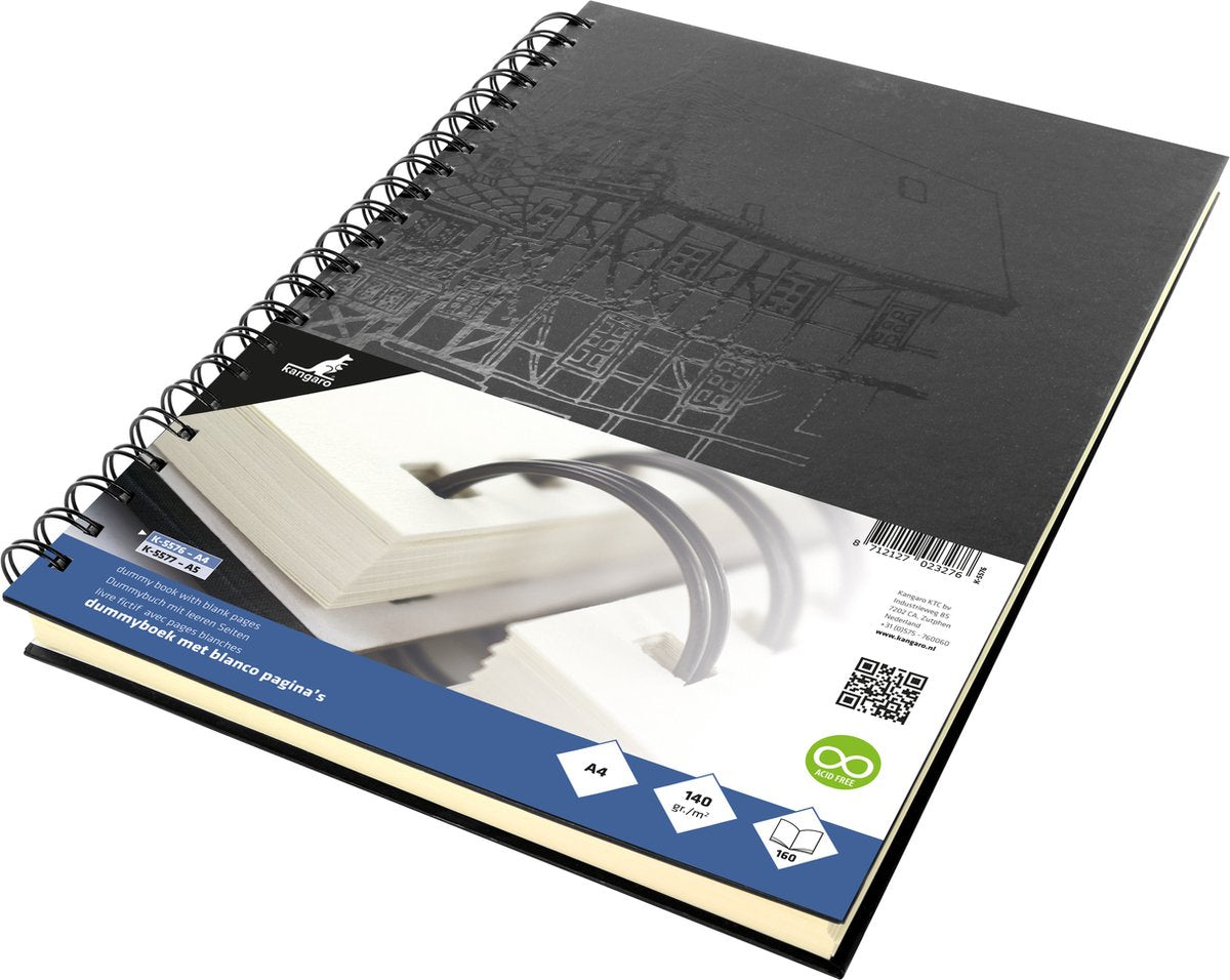 Livre factice Kangaro - a4 - noir avec design - avec spirale - 160 pages blanches - 140 grammes - couverture rigide - carnet - k-5576