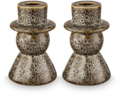 Vtwonen - lot de 2 - bougeoirs - céramique - vert - 7,8x12cm