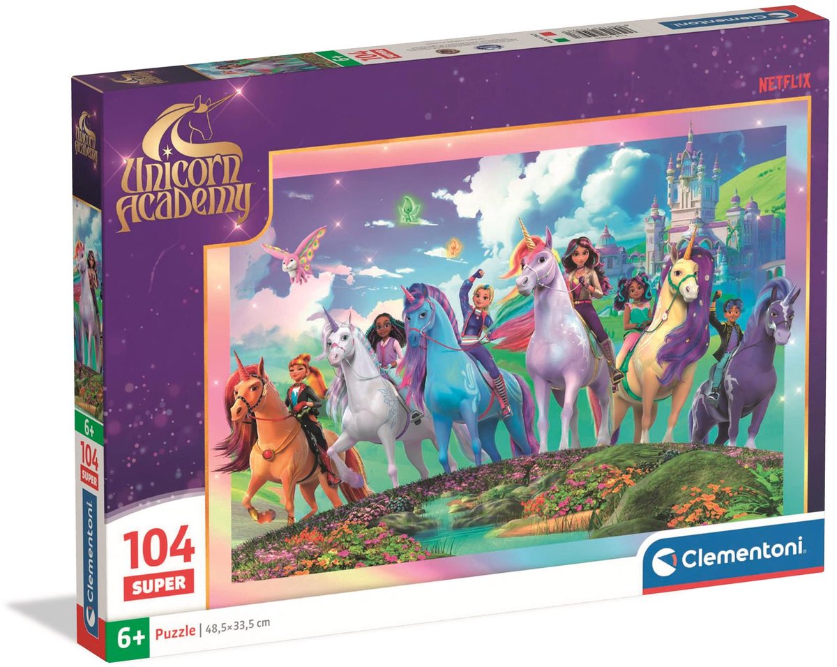 Clementoni - puzzle - 104 pièces - licorne académie - super - à partir de 4 ans