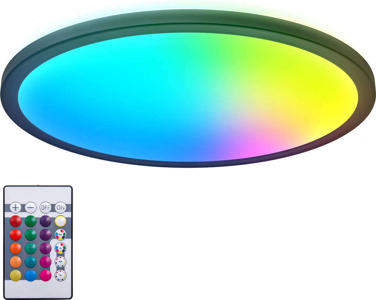 Briloner b.k.light - plafonnier LED rgb - noir - dimmable - avec lumière indirecte - lumière colorée - avec télécommande - ø42cm