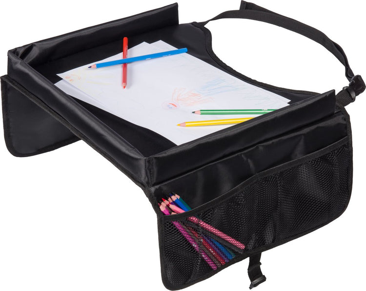 Dooky® Table de voyage dooky – table de voyage pour siège enfant, voiture buggy – compartiments de rangement bord surélevé – durable et facile à nettoyer