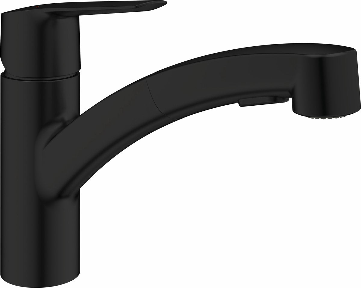 Robinet de cuisine Grohe start - bec bas - plage de pivotement 90° - avec douchette extractible - noir mat