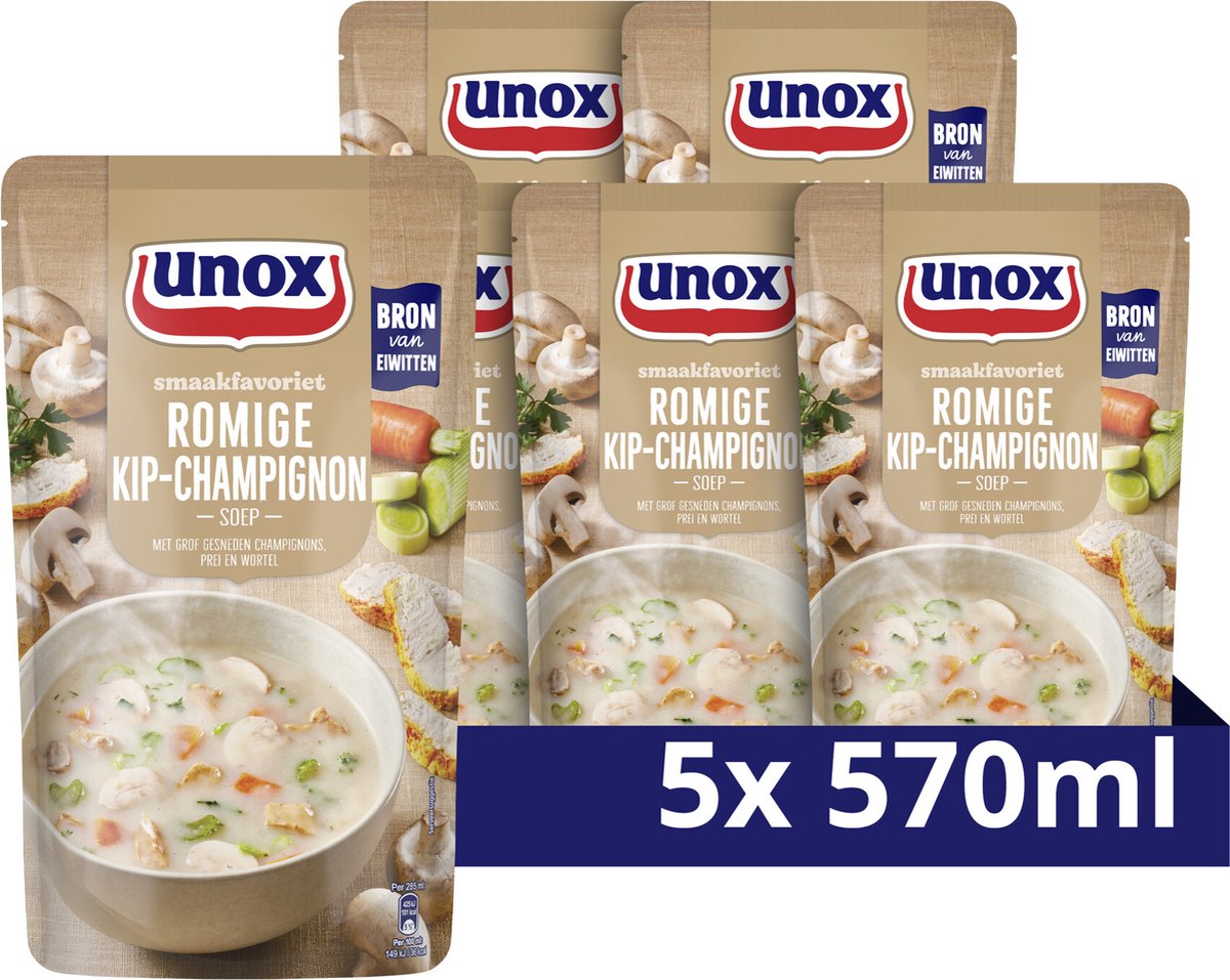 Unox - soupe en sachet - soupe crémeuse au poulet et aux champignons - 5 sachets x 570 ml