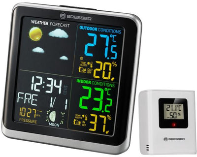 Station météo Bresser Climatemp TB - écran couleur - température intérieure extérieure - humidité - prévisions météo - horloge DCF - fonction alarme - adaptateur inclus