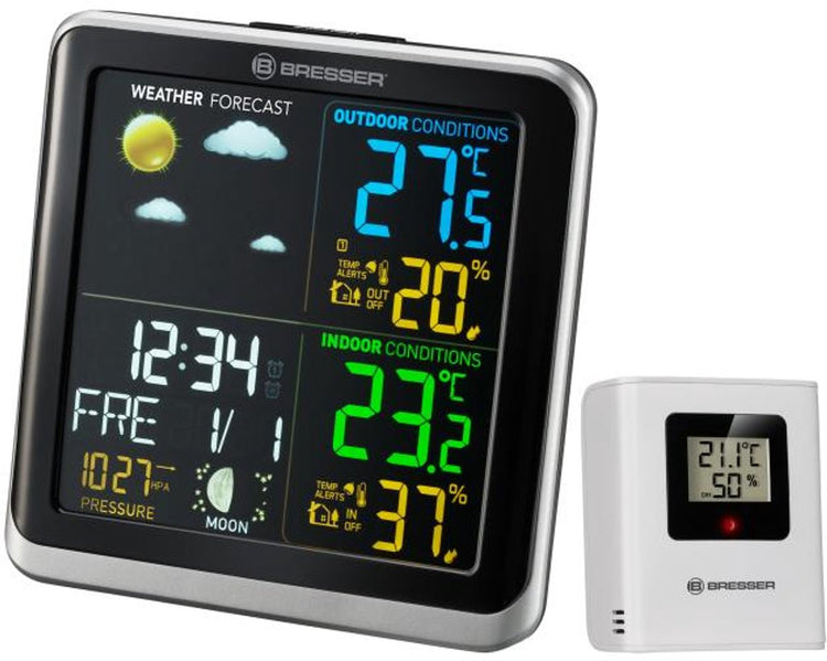 Station météo Bresser Climatemp TB - écran couleur - température intérieure extérieure - humidité - prévisions météo - horloge DCF - fonction alarme - adaptateur inclus