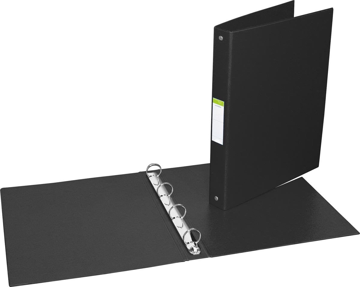 Classeur à anneaux Aurora pour format A4, 4 anneaux de 25 mm en PVC noir