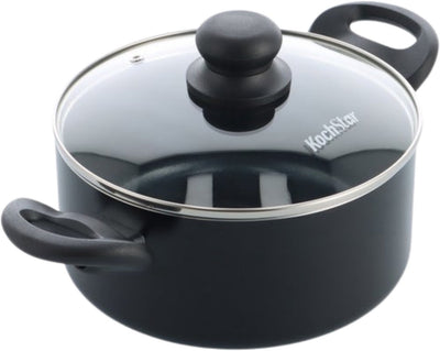 Casserole en céramique Kochstar Essenz - avec couvercle - 20 cm - 2,7 l - sans PFAS - poêle à induction - poêle à induction - revêtement antiadhésif en céramique - poignée de refroidissement - va au four jusqu'à 130° C - noir