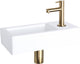 Ensemble fontaine Differnz Helios – lavabo en céramique 37,5x18,5x9,5 cm – ensemble fontaine de WC avec robinet de lavabo à droite or mat – lavabo avec robinet droit et poignée standard – pour salle de bain ou WC