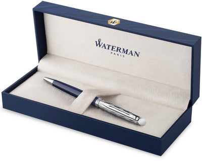 Stylo à bille Waterman hémisphère | peinture bleu métal avec détail palladium | capuchon ciselé | avec coffret cadeau