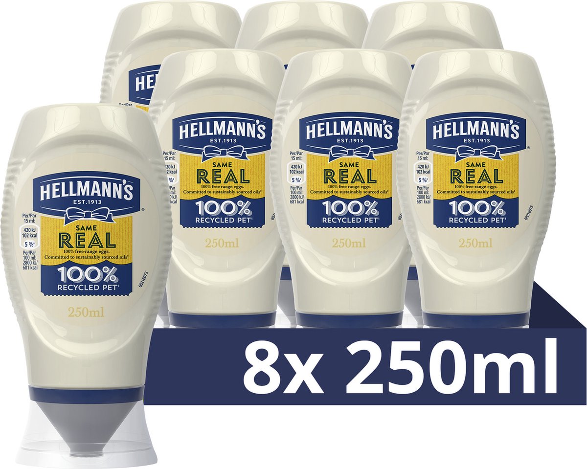La vraie mayonnaise Hellmann's - dans une bouteille compressible pratique - 8 x 250 ml - pack économique
